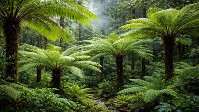 Australian Tree Fern with tall trunk and large green fronds