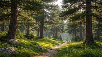 Austrian pine tree with dense dark green needles growing in landscape
