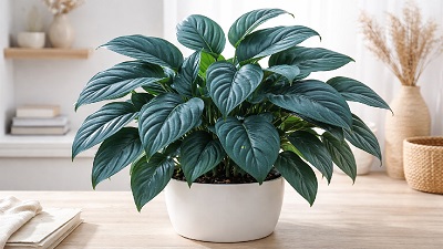 Baltic Blue Pothos plant with deep blue-green split leaves growing indoors