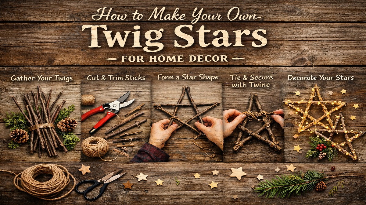 Handmade twig star decoration made from natural branches for rustic home decor