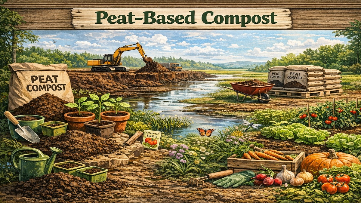 Peat-based compost texture showing dark organic growing medium used for seed starting and potting plants