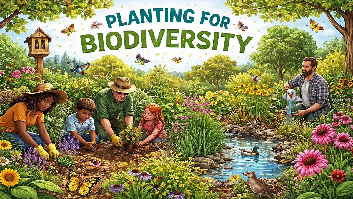 Planting native trees, shrubs and wildflowers to create a biodiverse wildlife-friendly garden ecosystem